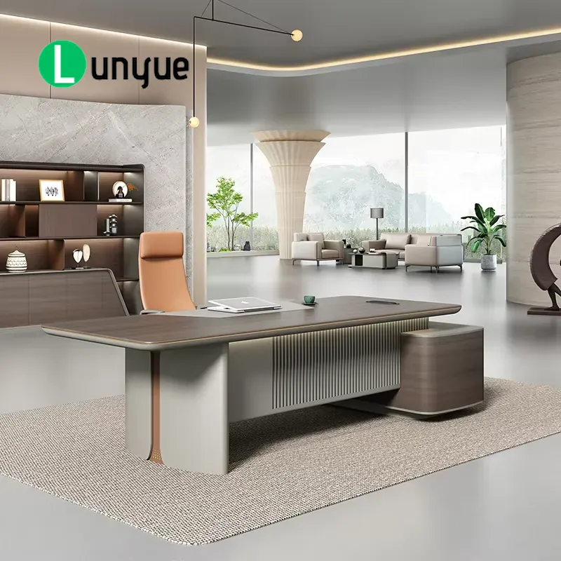 Office Tech Furniture - โต๊ะทำงานผู้บริหารรูปตัว L สไตล์โมเดิร์นหรูหรา เฟอร์นิเจอร์สำนักงานไฮเทคสำหรับซีอีโอ ผู้จัดการ สถานีทำงานคอมพิวเตอร์